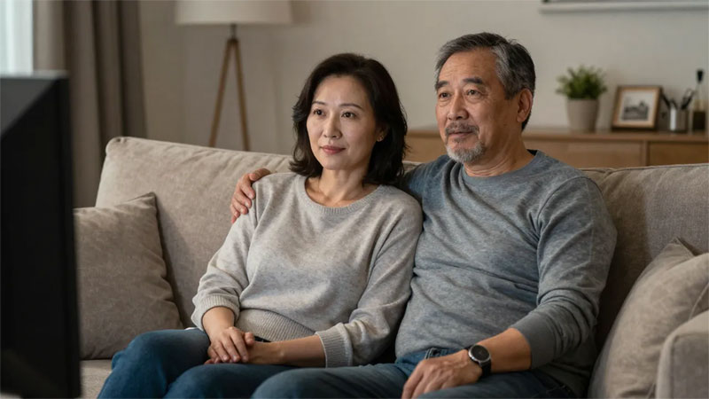 couple watches television