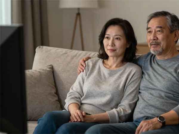 couple watches television