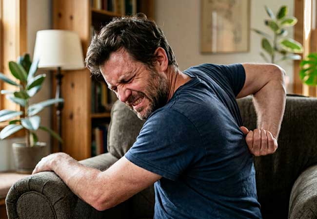 Man inside with muscle knot pain